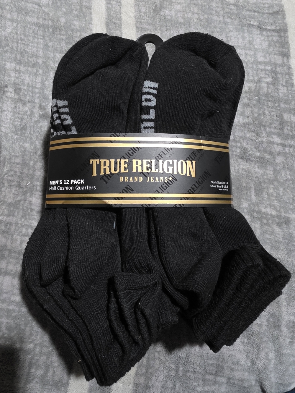 True Religion Men’s Black Quarter Athletic Socks - 12 Pack
